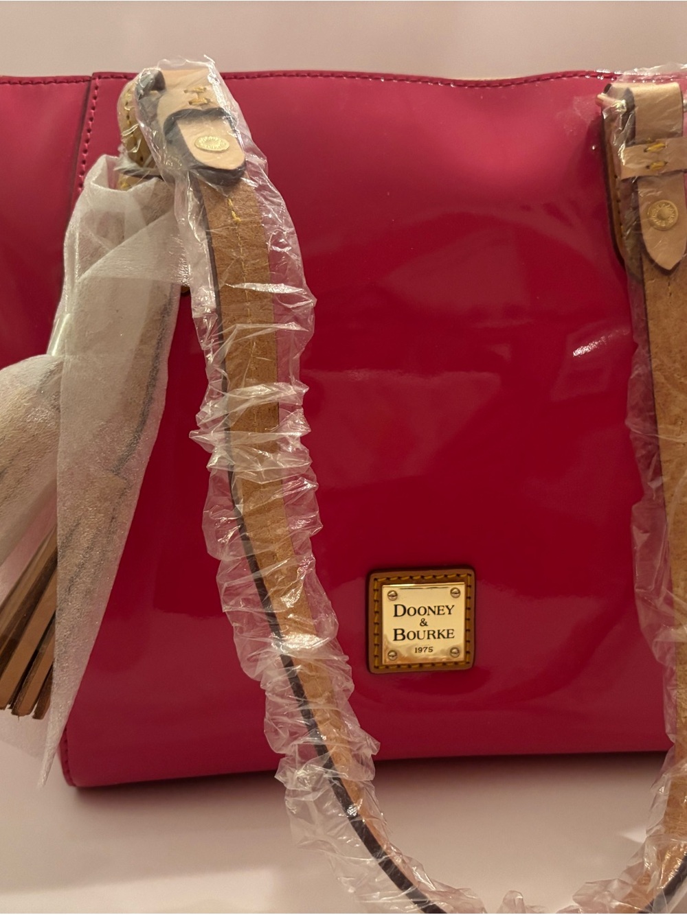 NWT Dooney & Bourke Fuchsia Patent Leather Maxine Tote Bag Pristine Wrapped - Picture 2 of 14